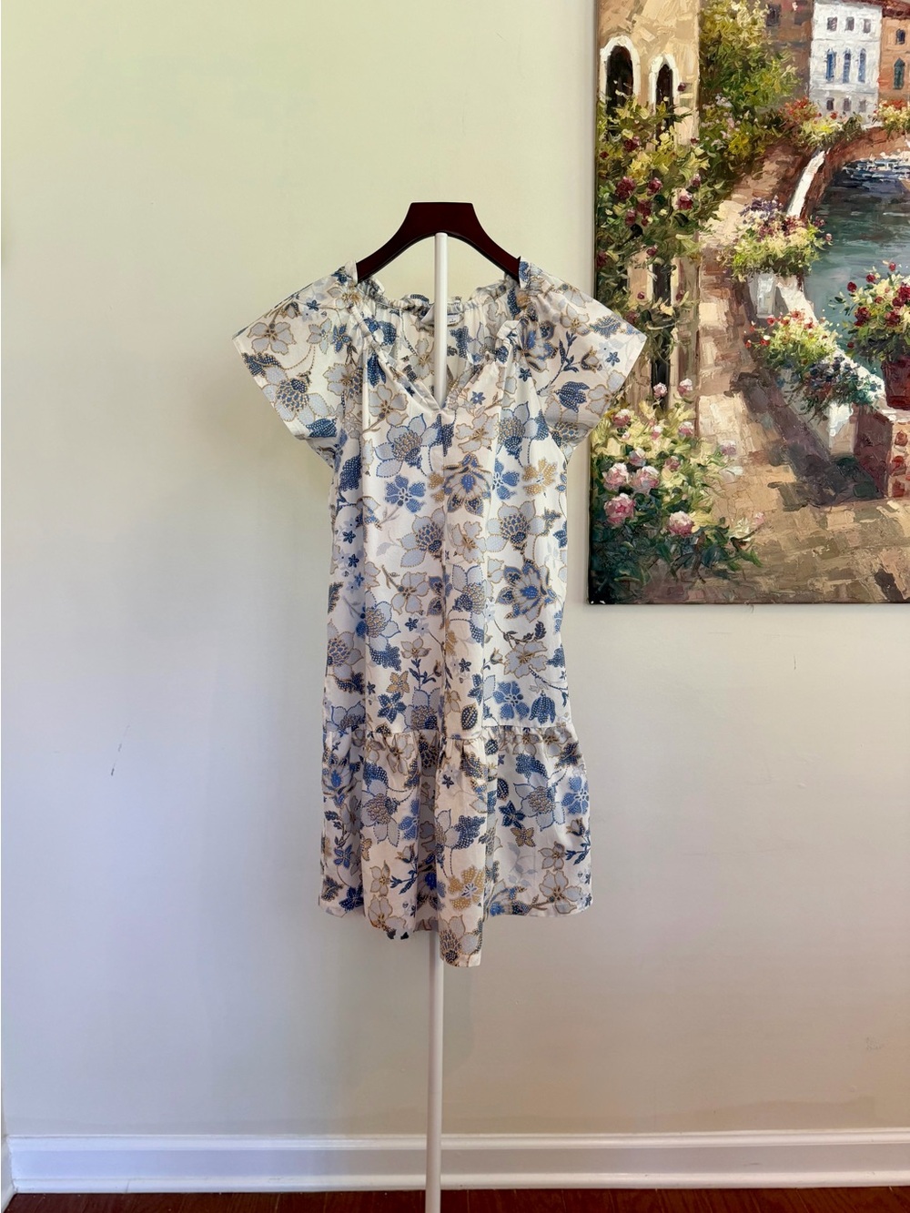 NWT Gap Kids Blue Floral Dress Flutter Sleeve Summer Vacation Size L
